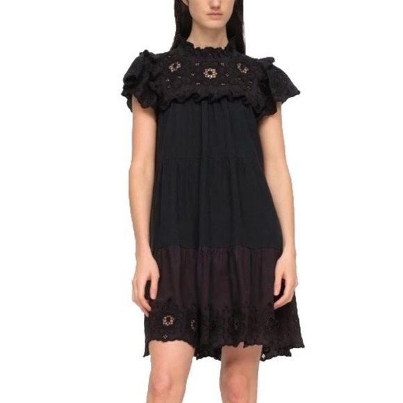 Sea New York Dresses & Skirts - Sea New York Black Tiered Eyelet Mini Dress